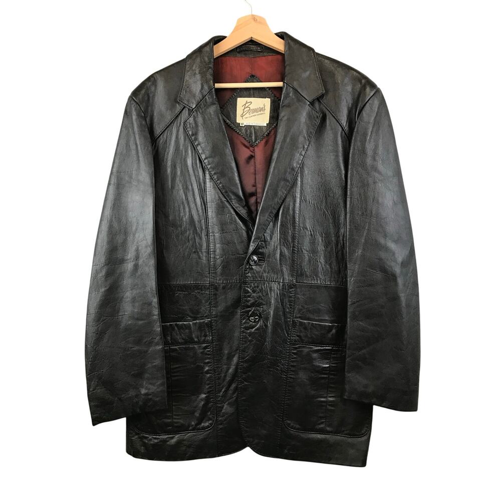 Vintage Bermans Leather Full Zip Jacket Size 46 Black